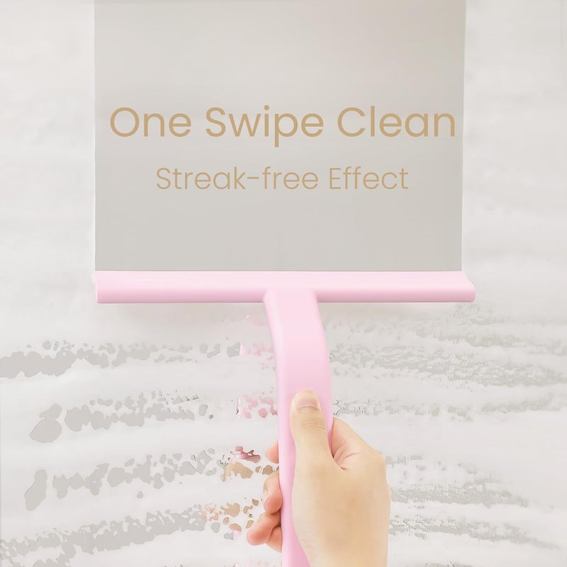 dancemoon JustHang Shower Squeegee for Glass Doors, All-one-Piece Silicone with Built-in Hook Design for Easy Hanging and Cleaning, 10 Inch Pink - Image 3